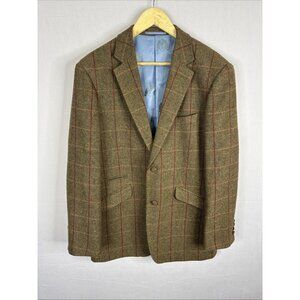 William Hunt Savile Row Tweed Sport Coat Mens 42 Windowpane Blazer Brown